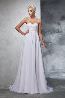 Robe de mariée longue fermeutre eclair avec chiffon de traîne courte avec perle