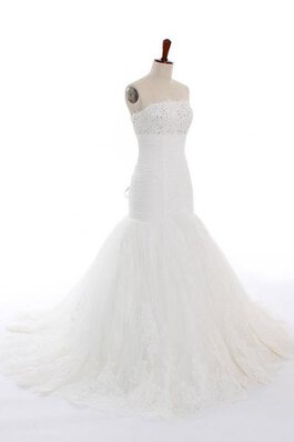 Robe de mariée naturel plissage d'épaule asymétrique en tulle epaule nue