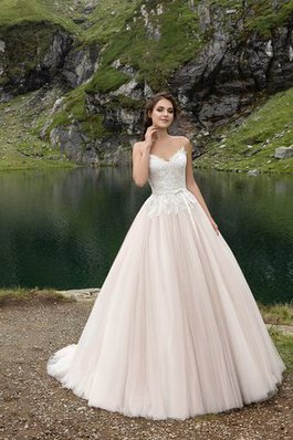 Robe de mariée plissage avec lacets avec ruban de traîne mi-longue decoration en fleur