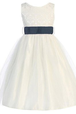 Abito da Cerimonia Bambini largo Senza Maniche Cerniera A-Line con Ricamo in Organza