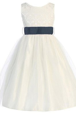 Robe de cortège enfant courte de tour de ceinture empire a-ligne de col bateau en organza