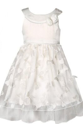 Abito da Cerimonia Bambini con Piega con Applique Barchetta Senza Maniche A-Line in Taffeta