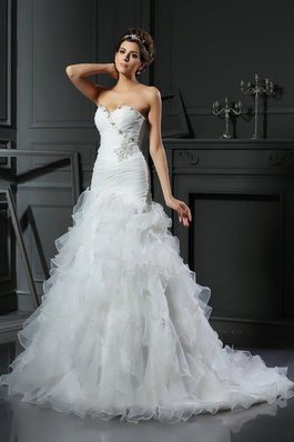 Robe de mariée intemporel naturel en organza col en forme de cœur de sirène