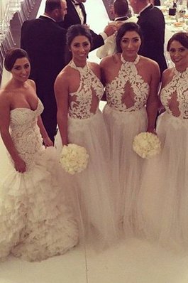 Vestido de Dama de Honor de Sin mangas de Hasta el suelo de Natural de Apliques