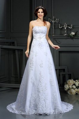 Robe de mariée longue classique avec sans manches de traîne moyenne cordon