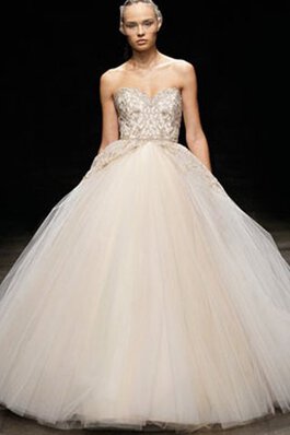 Robe de mariée naturel de mode de bal avec perle de traîne courte avec broderie