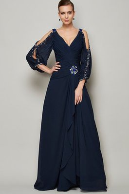 Robe de bal naturel fermeutre eclair de col en v avec manche longue avec chiffon