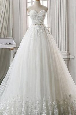 Robe de mariée avec lacets jusqu'au sol appliques avec sans manches de col en cœur