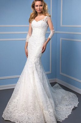 Abito da Sposa A Terra V-Scollo retro Coda A Strascico Cappella con Applique convenzionale