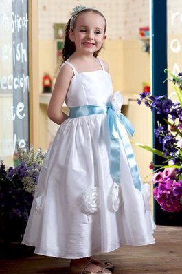 Robe de cortège enfant avec fleurs a-ligne manche nulle avec nœud à boucles