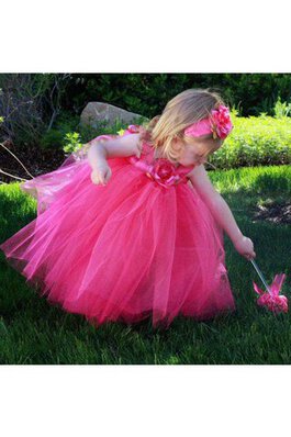 Robe de cortège enfant avec fleurs avec nœud manche nulle textile en tulle de lotus