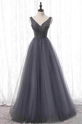 Robe de bal avec lacets séduisant en tulle en satin longue