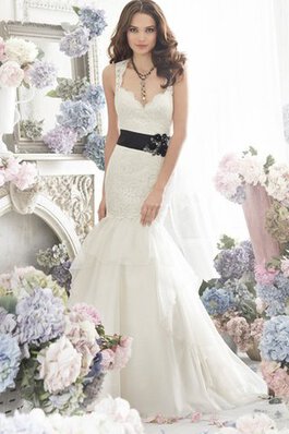 Robe de mariée avec nœud à boucles avec ruban manche nulle de sirène de traîne moyenne