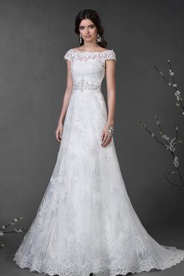 Robe de mariée festonné boutonné ceinture d'epaule ecrite avec zip