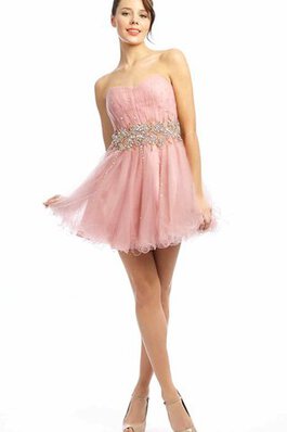 Robe de graduation textile en tulle de col en cœur avec zip avec perle avec sans manches