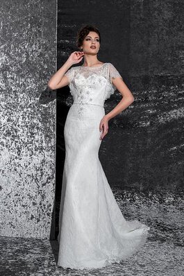 Robe de mariée intemporel modeste avec manche courte de traîne moyenne avec perle
