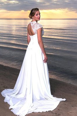 Moderno Vestido de Novia en Gasa de Playa de Escote en V de Fajas