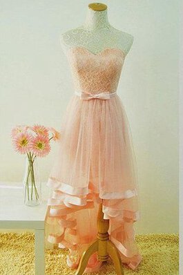 Abito da Ballo con Nastro A-Line alta bassa moda Allacciato con Piega