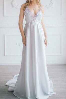 Sencillo Vestido de Dama de Honor de Playa de Sin mangas de Escote en V de Encaje Adorno