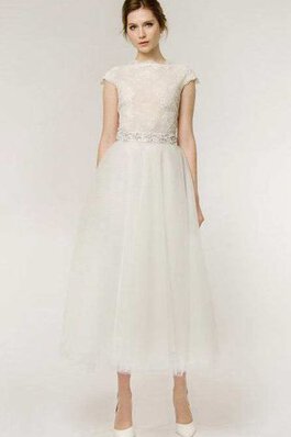 A-Linie Perlenbesetztes Tüll modisches Brautkleid mit Gürtel mit gekappten Ärmeln