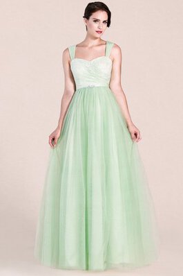 Robe demoiselle d'honneur romantique avec perle en tulle longueur au ras du sol ligne a