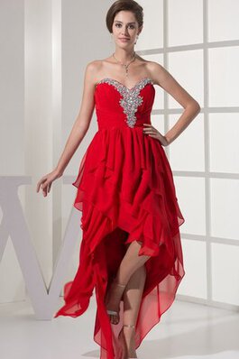 Vestido de Noche de Joya de Escote Corazón de Alto Bajo de Volante