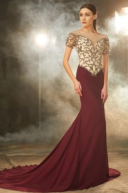 Perlenbesetztes Chiffon Anständiges Abendkleid mit Gericht Schleppe mit Natürlicher Taille