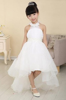 Abito da Cerimonia Bambini con Perline Lupetto in Organza Asimmetrici con Fiore