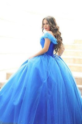 Organza Herz-Ausschnitt Tüll schulterfrei bodenlanges Quinceanera Kleid mit Applike