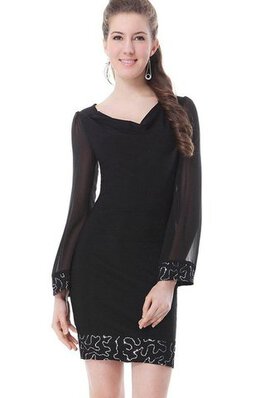 Reißverschluss lange Ärmeln V-Ausschnitt normale Taille Cocktailkleid aus Chiffon mit Perlen