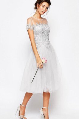 Robe demoiselle d'honneur romantique facile avec manche courte appliques ligne a