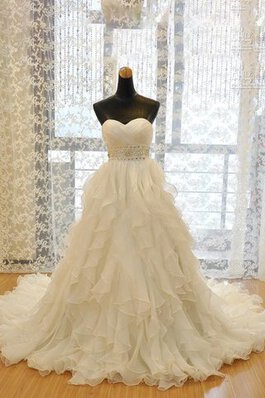 Robe de mariée naturel en organza manche nulle de traîne moyenne col en forme de cœur