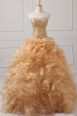 Abito Quinceanera in Organza Ball Gown con Perline Cerniera Allacciato in Pizzo