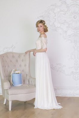 Robe de mariée elégant avec manche 1/2 avec chiffon de traîne courte a-ligne