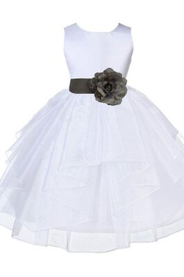 Robe de cortège enfant de lotus avec ruban col en bateau en satin avec fleurs