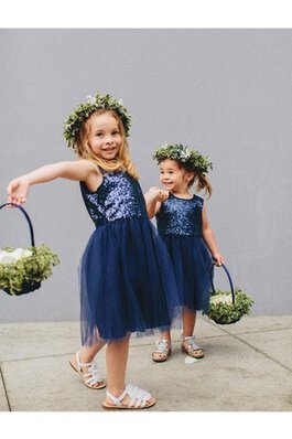 Robe de cortège enfant sexy en tulle ligne a avec fleurs col ras du cou