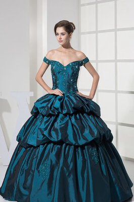 Duchesse-Linie Spaghetti Träger Pick-Ups Quinceanera Kleid mit Rücken Schnürung mit Applike