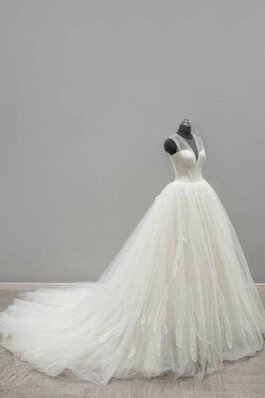 V-Ausschnitt Duchesse-Linie Ärmellos bodenlanges wadenlanges Brautkleid mit Bordüre