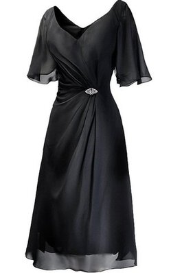 Robe de graduation ruché avec manche courte v encolure en chiffon avec perle