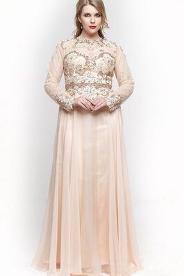 Chiffon Hoher Kragen Reißverschluss plissiertes normale Taille Ballkleid mit Perlen