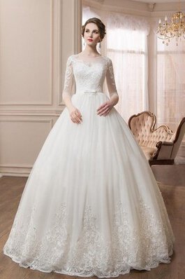 Robe de mariée elégant modeste boutonné en tulle col u profond