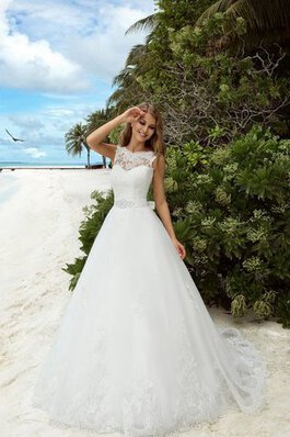 Strand natürliche Taile Organza bodenlanges schlichtes Brautkleid mit Gürtel