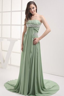 Abito da Sera in Chiffon A Terra Senza Maniche con Increspato con Piega