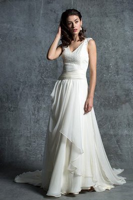 Robe de mariée charmeuse simple avec sans manches fermeutre eclair a-ligne