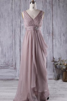 Robe demoiselle d'honneur a-ligne avec sans manches avec perle v encolure en chiffon