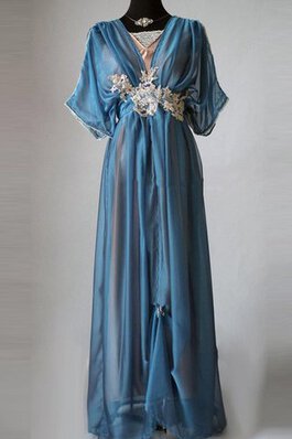 Robe demoiselle d'honneur vintage ruché en satin avec chiffon longueru au niveau de sol