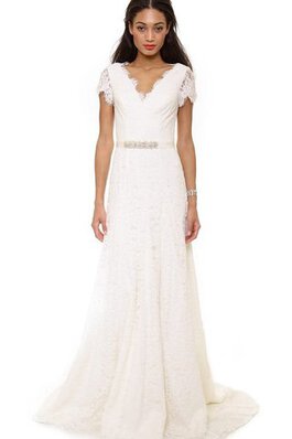 Robe de mariée avec manche courte ligne a avec perle avec zip