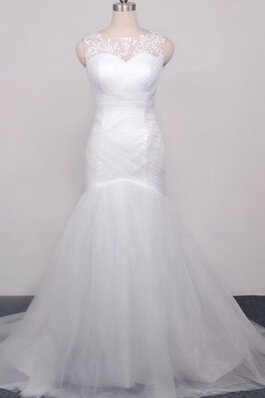 Tüll normale Taille Organza Meerjungfrau Brautkleid mit gekappten Ärmeln mit Bordüre