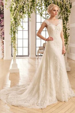 Robe de mariée plissage a-ligne de col bateau encolure ronde boutonné