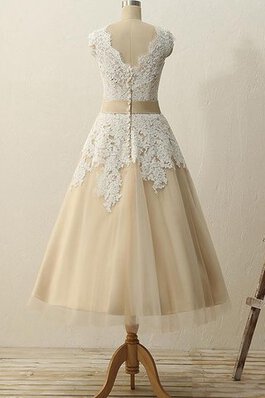 Robe demoiselle d'honneur naturel fermeutre eclair de col en v en tulle jusqu'au mollet